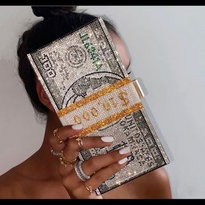 Rhinestone Money Bag Clutch